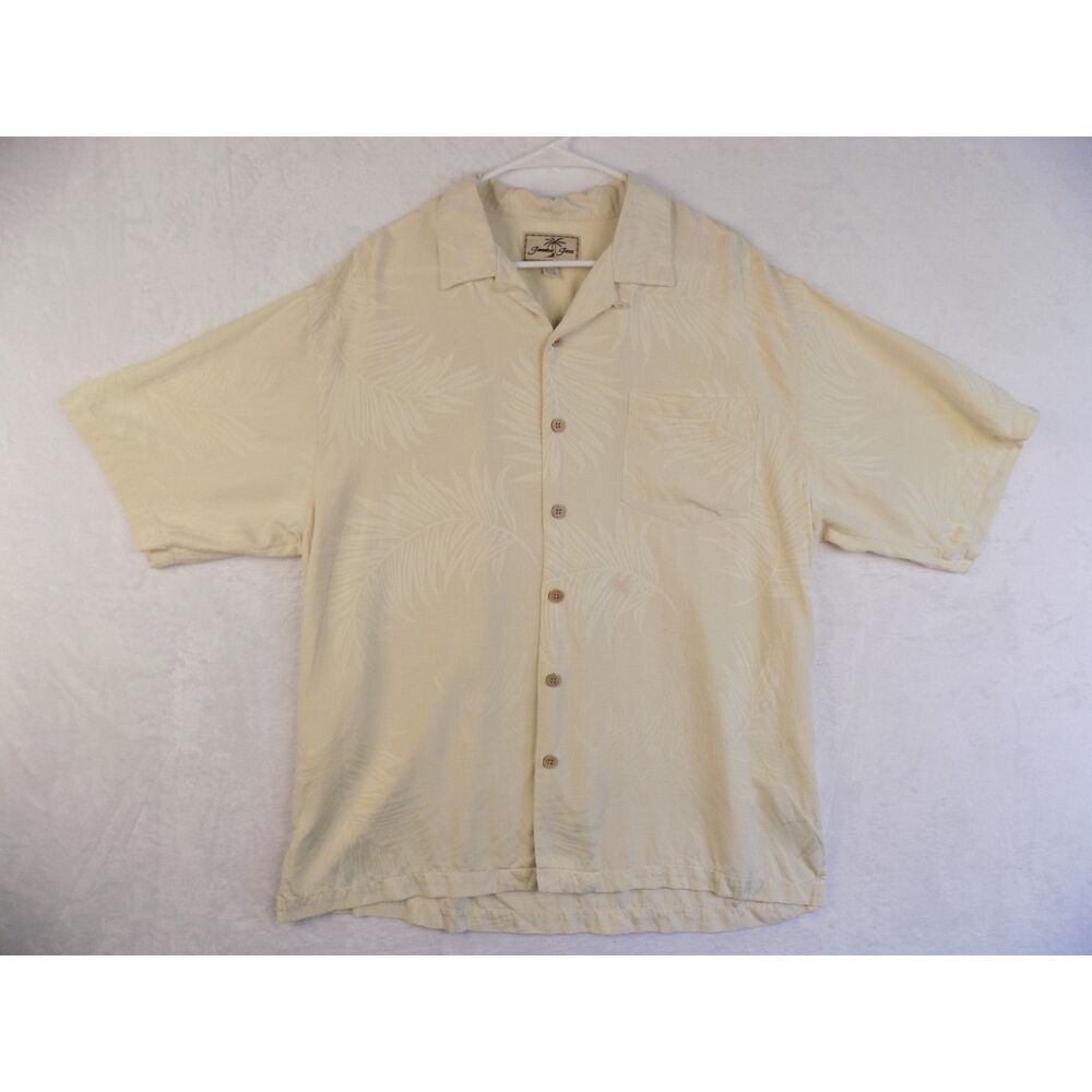 Jamaica Jaxx Men's Fern Pattern Cream Button Up Hawaiian Silk Shirt Large Size